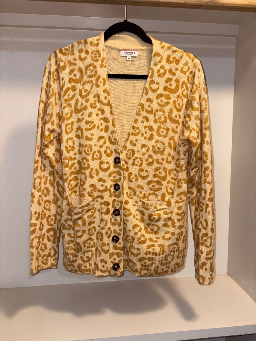 Andree Cream and Gold Leopard Print Cardigan